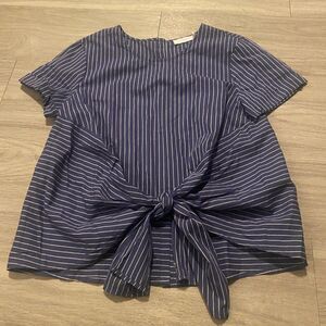 Lush blue with white stripes short sleeve cropped tied front size XS